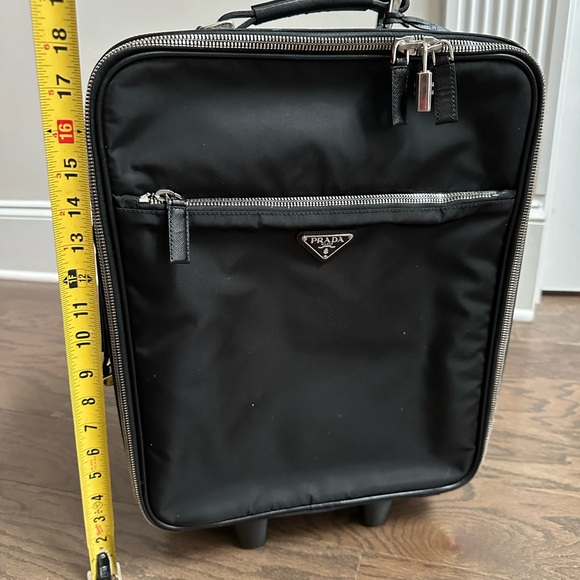 💯 PRADA Logo Black Nylon Carry On Suitcase w/ auth card - Picture 13 of 14